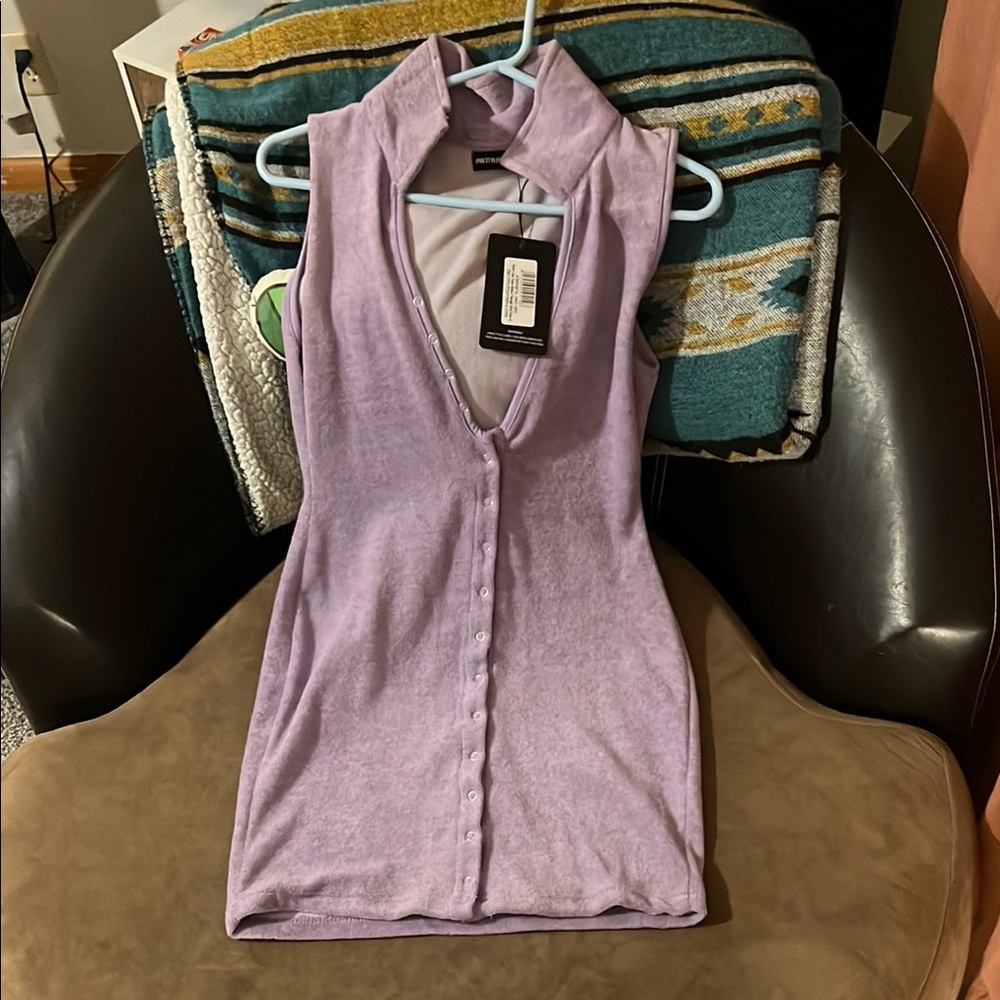 Lavender Sleeveless Button-Down Dress